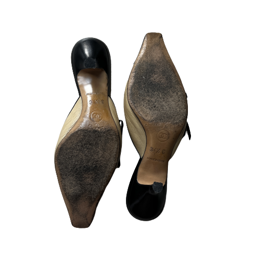chanel beige two toned mules 34.5