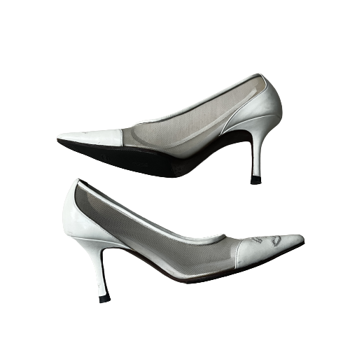 vintage chanel mesh logo pumps 34.5