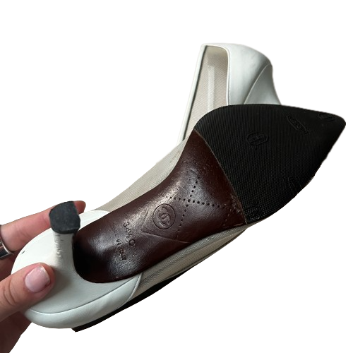 vintage chanel mesh logo pumps 34.5