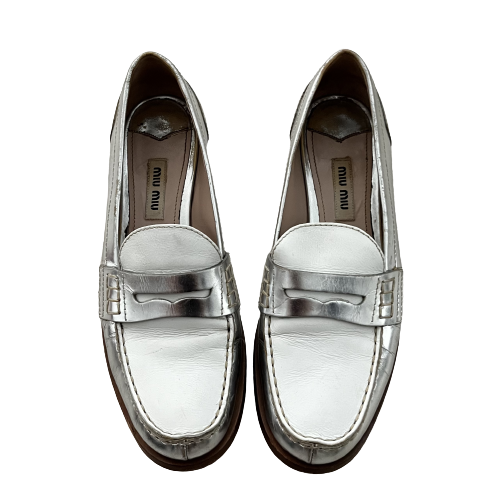 miu miu silver penny loafers 35