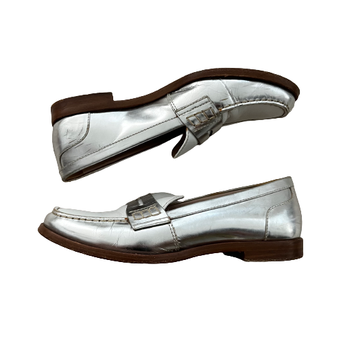 miu miu silver penny loafers 35