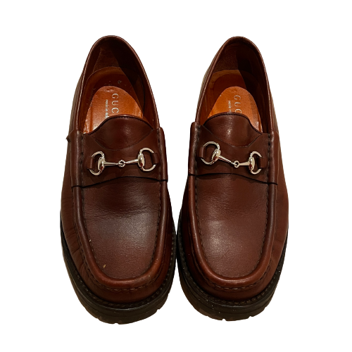 gucci cognac horsebit loafers 7.5