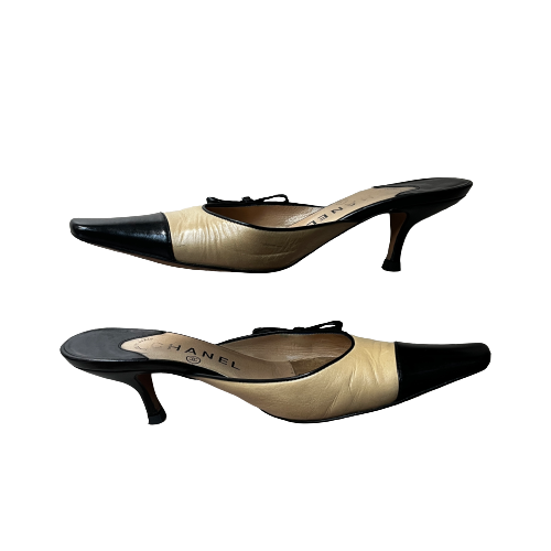 chanel beige two toned mules 34.5