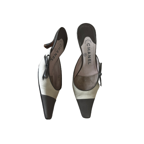 chanel khaki beige bowtie mules 34