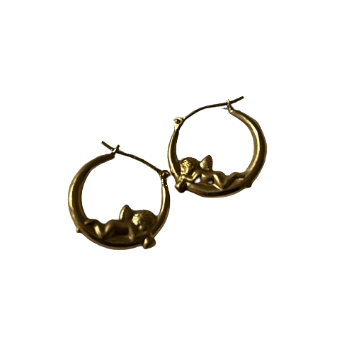 vintage 14kt angel baby hoops